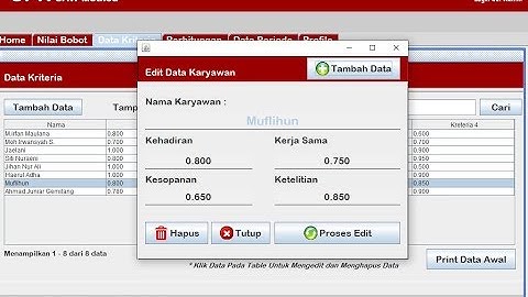 Demo Program Aplikasi SPK metode SAW Penilaian Karyawan Terbaik (Java NetBeans)