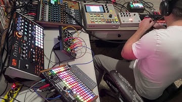 Deluge, 0-Coast, Hydrasynth, MPC One, Hologram Microcosm, OP-Z and Erica Synth LXR-02.