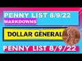 DOLLAR GENERAL PENNY LIST 8/9/22