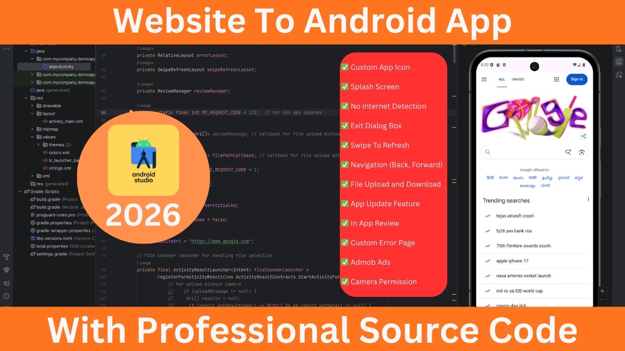 How To Convert Website To Android App In Android Studio || With Source ...