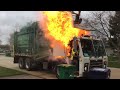 Garbage truck bursts into flames