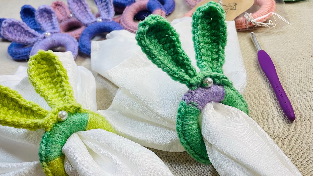 Porta guardanapos Orelhas / Orelhinhas de Coelho de crochê - Feliz Páscoa