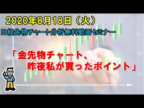 【金先物チャート、昨夜私が買ったポイント】2020年8月18日（火）　日経先物チャート分析無料動画セミナー