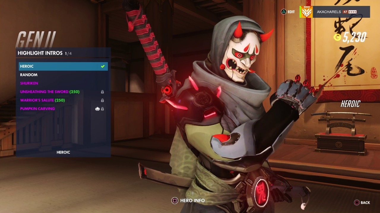 Overwatch: Genji Oni Skin All Emotes, Poses, Intros & Weapons + First Person (Epic)