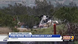 Cabazon fire burns near homeless camp, wind is issue says Fire Dept.