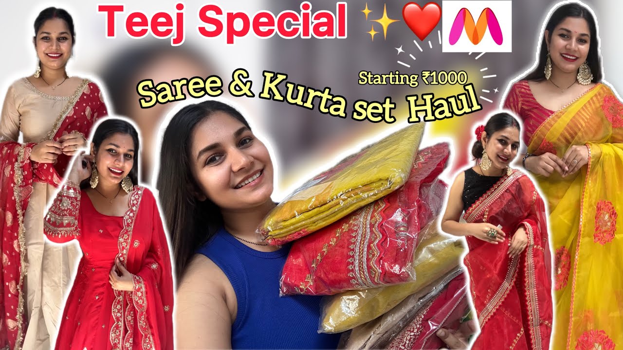 Myntra Teej Special❤️ Saree & Kurta Set Haul✨☘️|| Yashaswi Shukla || 