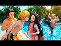 Zenitsu BEIJOU a Nezuko na Piscina de Demon Slayer Vr