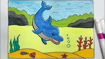 Hướng dẫn cách vẽ và tô màu con cá heo đơn giản dễ thương/How to draw dolphin|Love Drawings