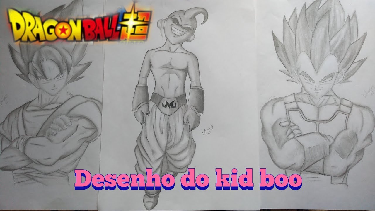 DESENHO DO KID BOO DRAGON BALL Z A LAPIS PRETO E BRANCO - mostrando  desenhos 