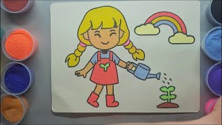 Tô Màu Tranh Cát Cô Bé Đáng Yêu | The Colorful Sand Painting of the Lovely Little Girl | Buns & Gajo