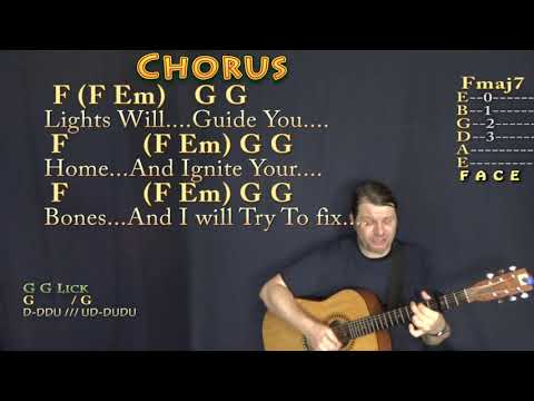Fix You (Coldplay) Strum Guitar Cover Lesson with Chords/Lyrics - Capo 3rd