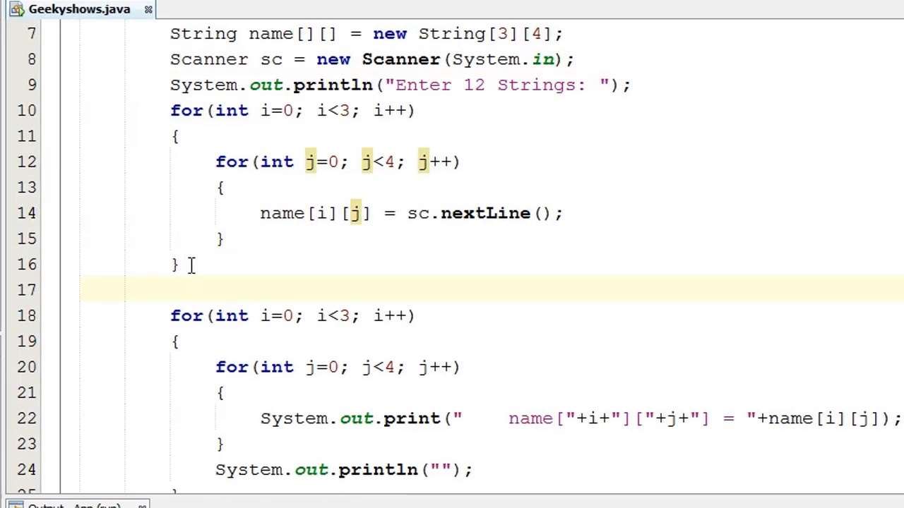 250. Getting String 2D Array input from user in Java 