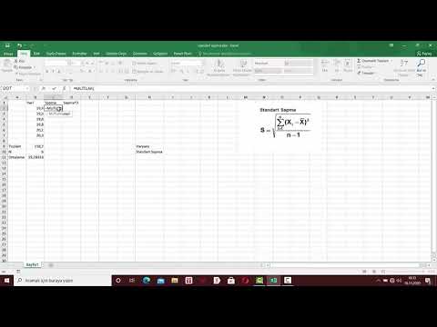 Excel&rsquo;de verilerin standart sapması ve varyansının  hesaplanması