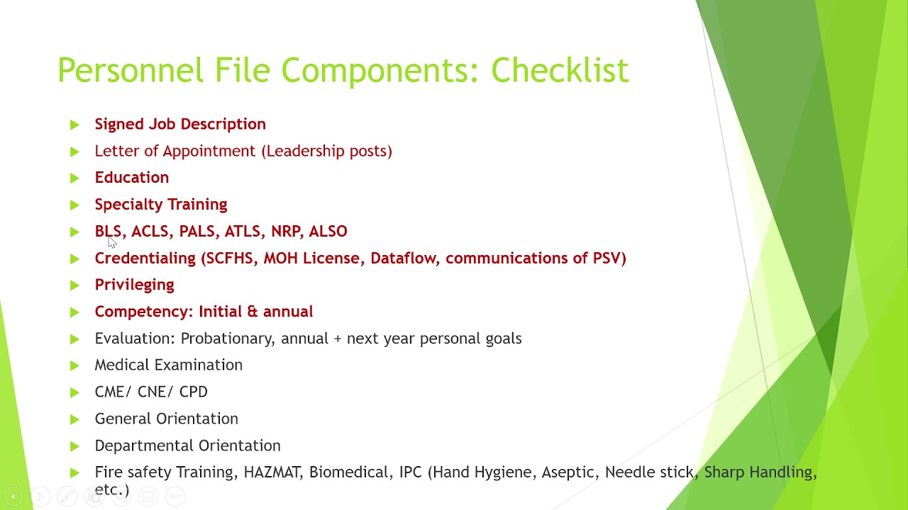 CBAHI Ambulatory Standards: Personnel Files Checklist قائمة متطلبات ملف الموظف معايير سباهي للمجمعات
