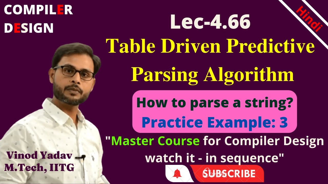 L4.66 | Table Driven Predictive Parsing Algorithm | LL(1) Parsing ...