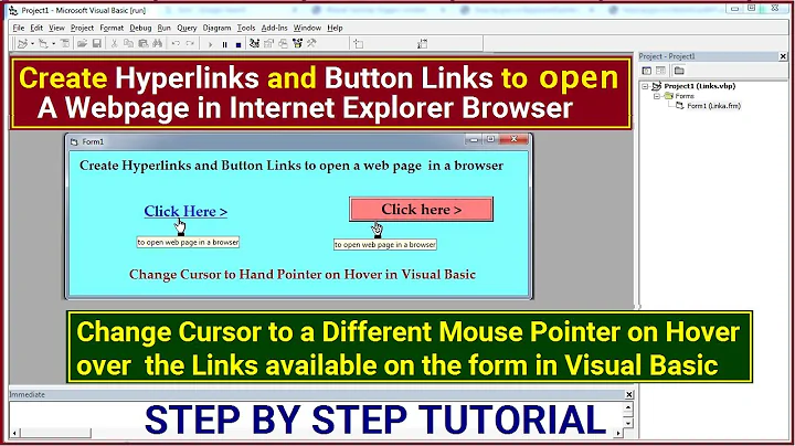 Create hyperlinks,button links to open a web page in browser |change cursor to hand pointer on hover