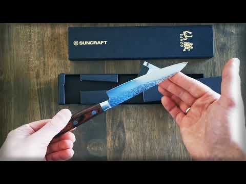 Нож кухонный универсальный дамасская сталь 13,5 см Suncraft Senzo Universal FT-04, видео 1