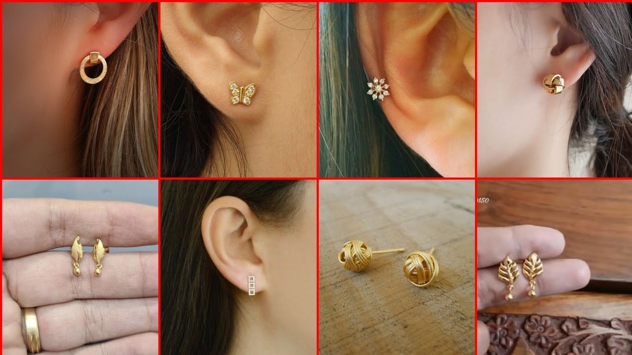 Gold daily wear earrings design Stud Gold earring designs 