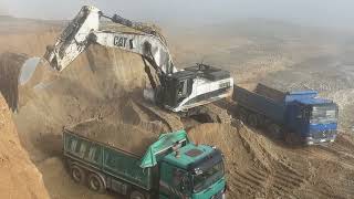 Caterpillar 375 Excavator Loading Mercedes & Man Trucks