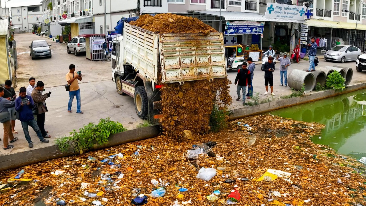 Start New Project!! Delete Flooded Area by Bulldozer D31P Pushing Soil & 5Ton Truck