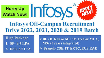 Infosys Off-Campus Recruitment Drive 2022 2021 2020 & 2019 | SP 9.5 LPA DSE 6.25 LPA #infosys #jobs