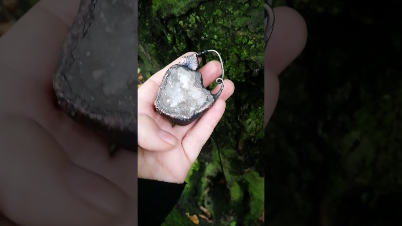 New sparkly quartz geode necklace. Electrforming jewelry by Pociecha Jewelry