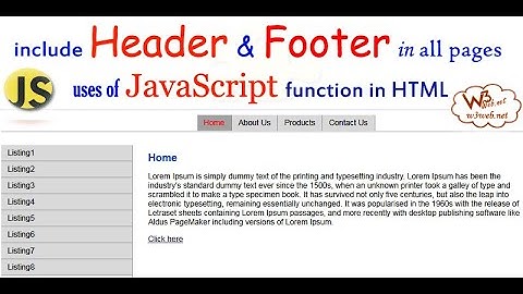 How to include header and footer in all pages uses of JavaScript function in HTML file | #javascript