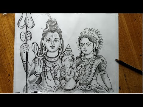 How to Draw a Beautiful Painting of Maa Parvati Holding Eyes of Lord Shiva