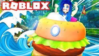 MAKING A BURGER BOAT TO FIND TREASURE IN ROBLOX!