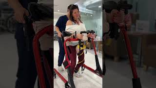 20 years after #Spinalcordinjury , Emmanuelle, T7 complete, is taking steps and see improvements💪🏼