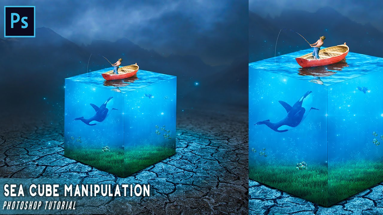 PHOTOSHOP TUTORIAL How To Make Fantasy Sea Cube Manipulation Composite 