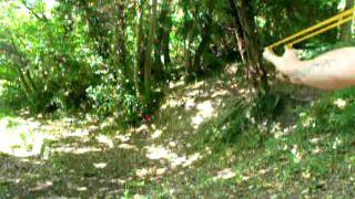 Shooting A Balloon From 40 Feet With A Catapult Slingshot