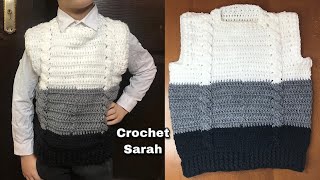 Crochet cable vest for boys and men / كروشية جيليه ولّادي / رجالي بغرزة الضفيرة | Crochet Sarah