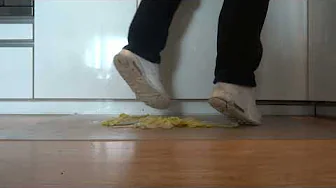 Well worn Nike Air Max 90 food stomp, making chicory salad while doing chores in kitchen