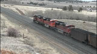 3 ACe's lead a 128-car coal train past Austin, Mullan Pass, Montana.