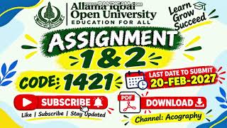 ⏩ AIOU Assignment 1 & 2 Code 1421 |🍁 Autumn 2026 | PDF Download | Acography | #code_1421 |20-02-2027