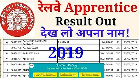 रेलवे Apprentice Result 2019 | Southern Railway Apprentice Result 2019 | ITI Apprentice Result