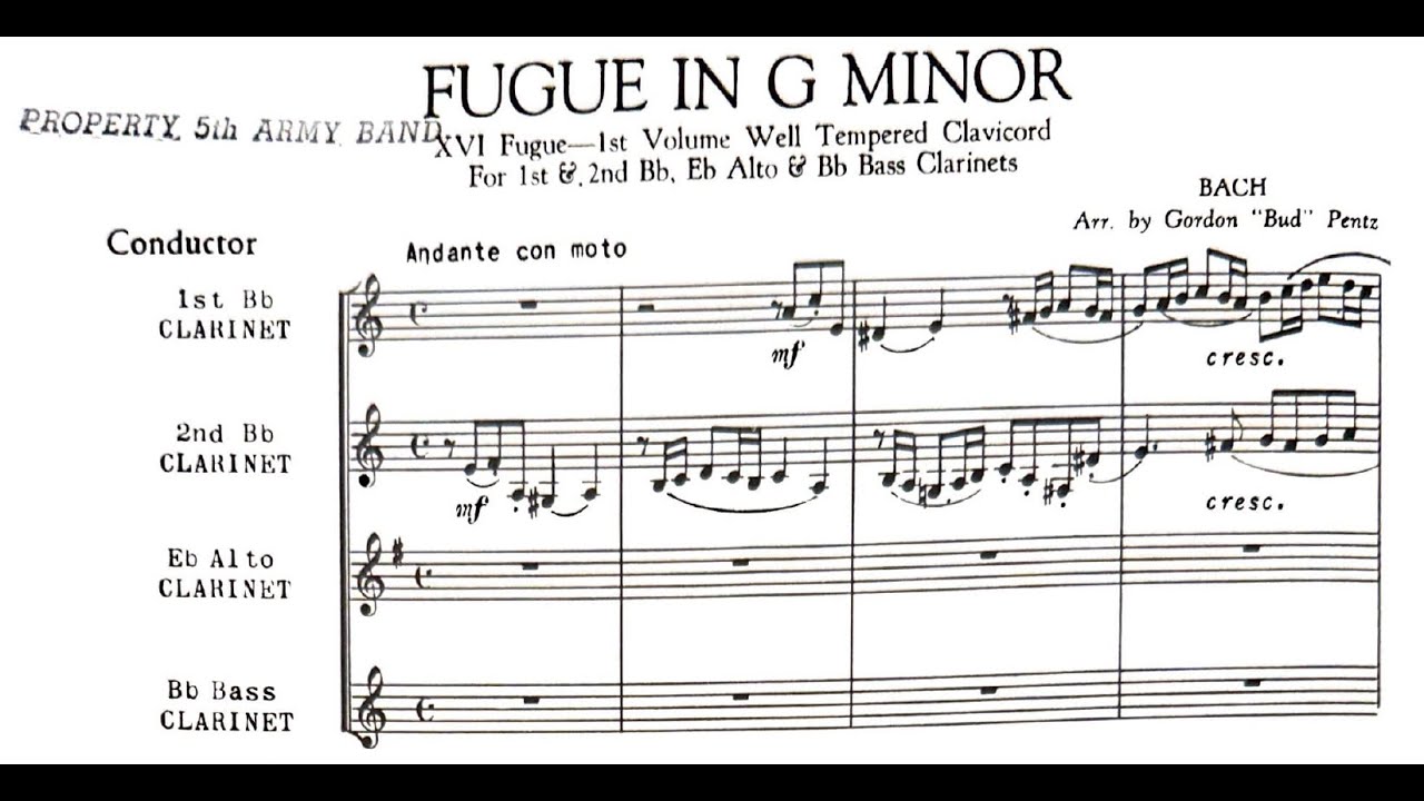 Bach: Fugue No. 16 in G minor, BWV 861 (Clarinet Quartet) - YouTube