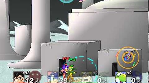 Super Smash Flash 2 v0.8 Goku and Sonic vs Naruto vs Yoshi