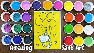 How To Color Hello kitty with Sand || Colored Sand Painting Hello kitty with Balloons