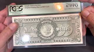 1886 $5 Silver Certificate reverse on BEP stock