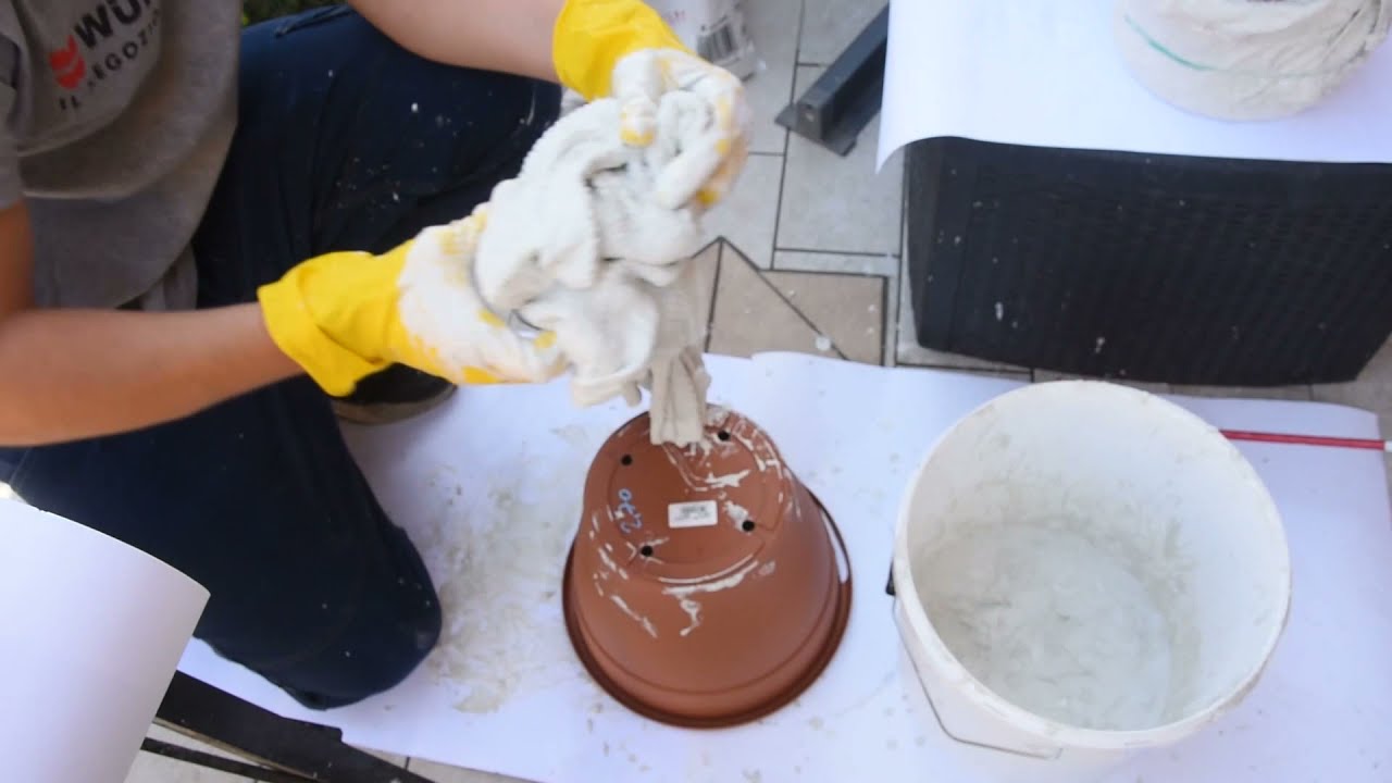 Vasi in cemento, fai da te, con asciugamano