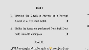 BHM 4th Sem Front Office Operation Question Paper