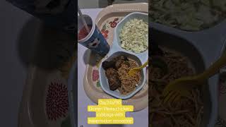 Day24.Dinner.Pasta,chicken and veggies, with a cup of smoothie. #weightloss #food #bodygoals