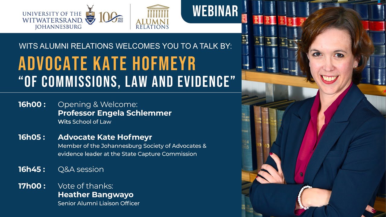 Of Commissions, law and evidence" guest speaker Advocate Kate Hofmeyr YouTube