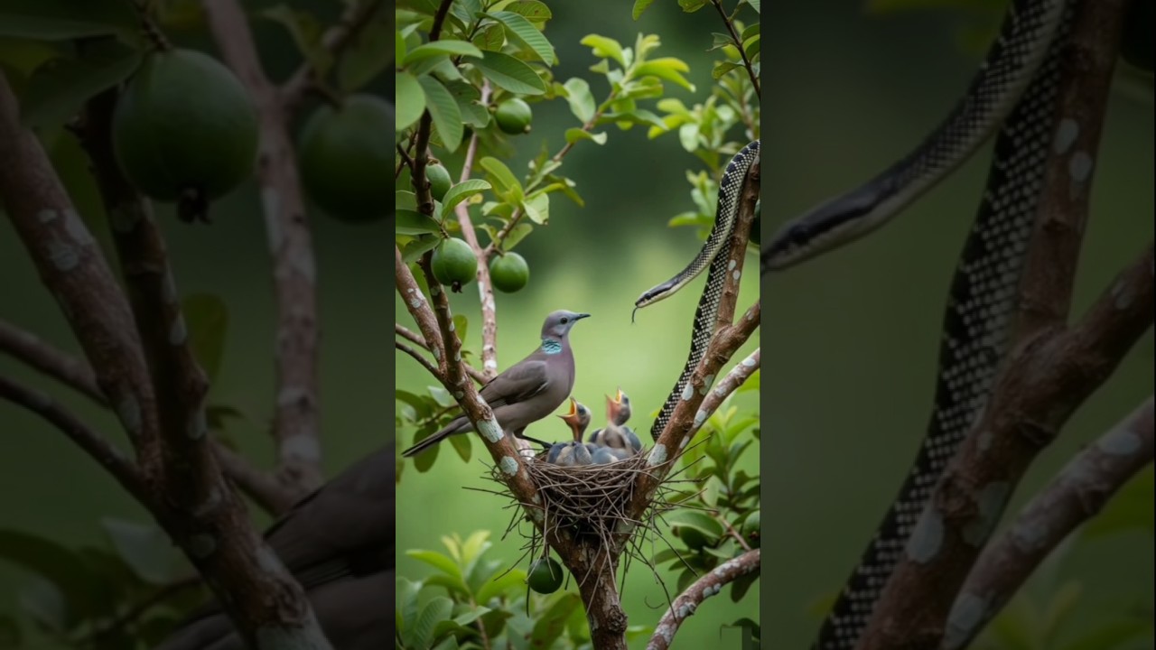 Attack of a venomous snake on the dove’s nest 