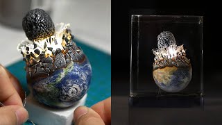 How to Make an Asteroid Hitting Earth Diorama / Polymer Clay / Epoxy resin