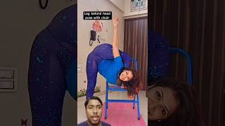Leg Behind Head Pose with Chair 🔥 Full Hip Opening Stretch | Try This at Home #shorts