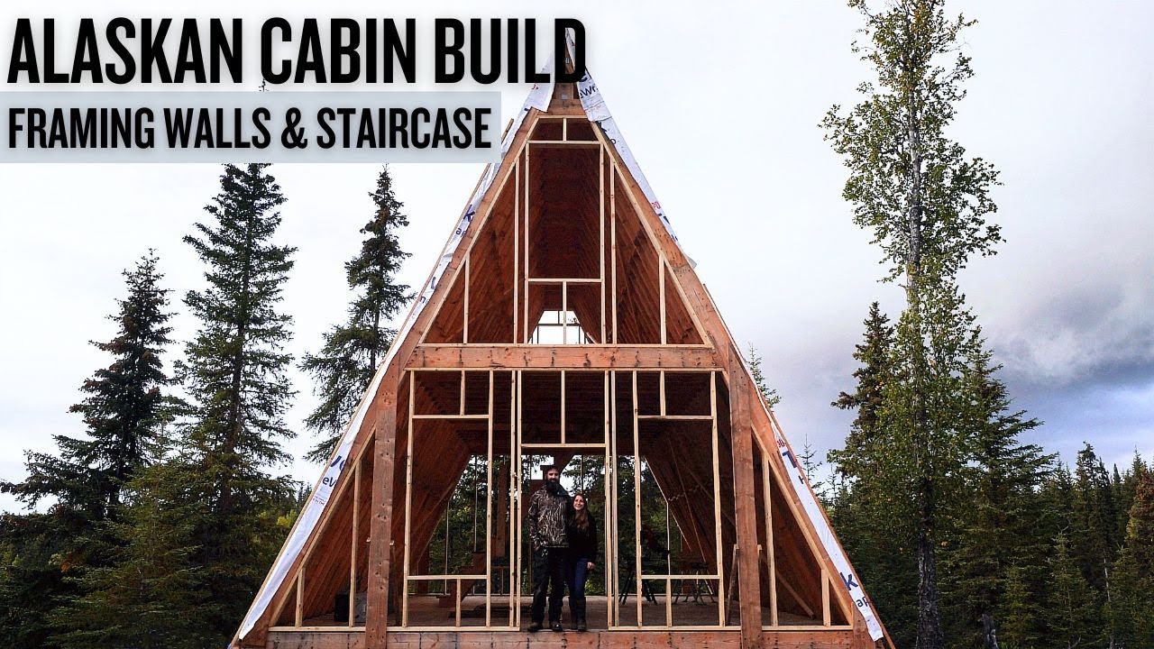 Off Grid Cabin Build | Framing Exterior Walls & Staircase - YouTube