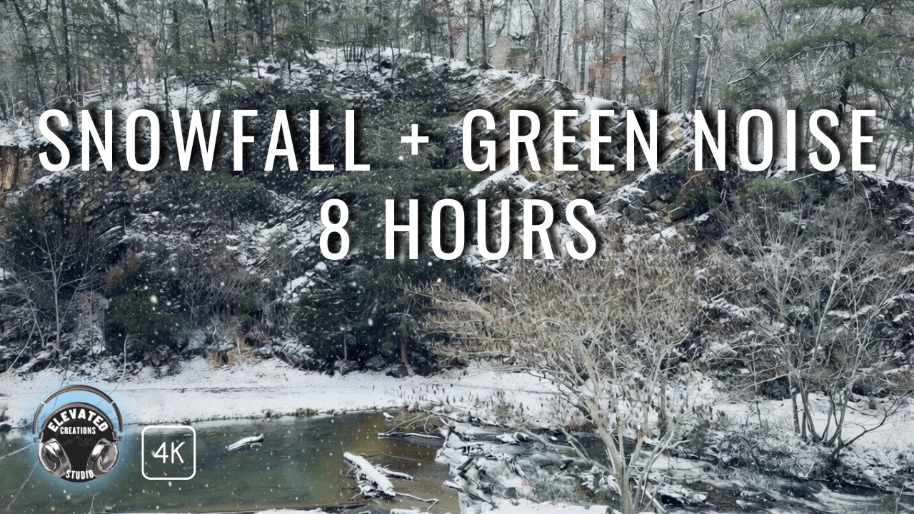 Green Noise Winter Waterfall | 8 Hours of Snowfall for Focus & Calm